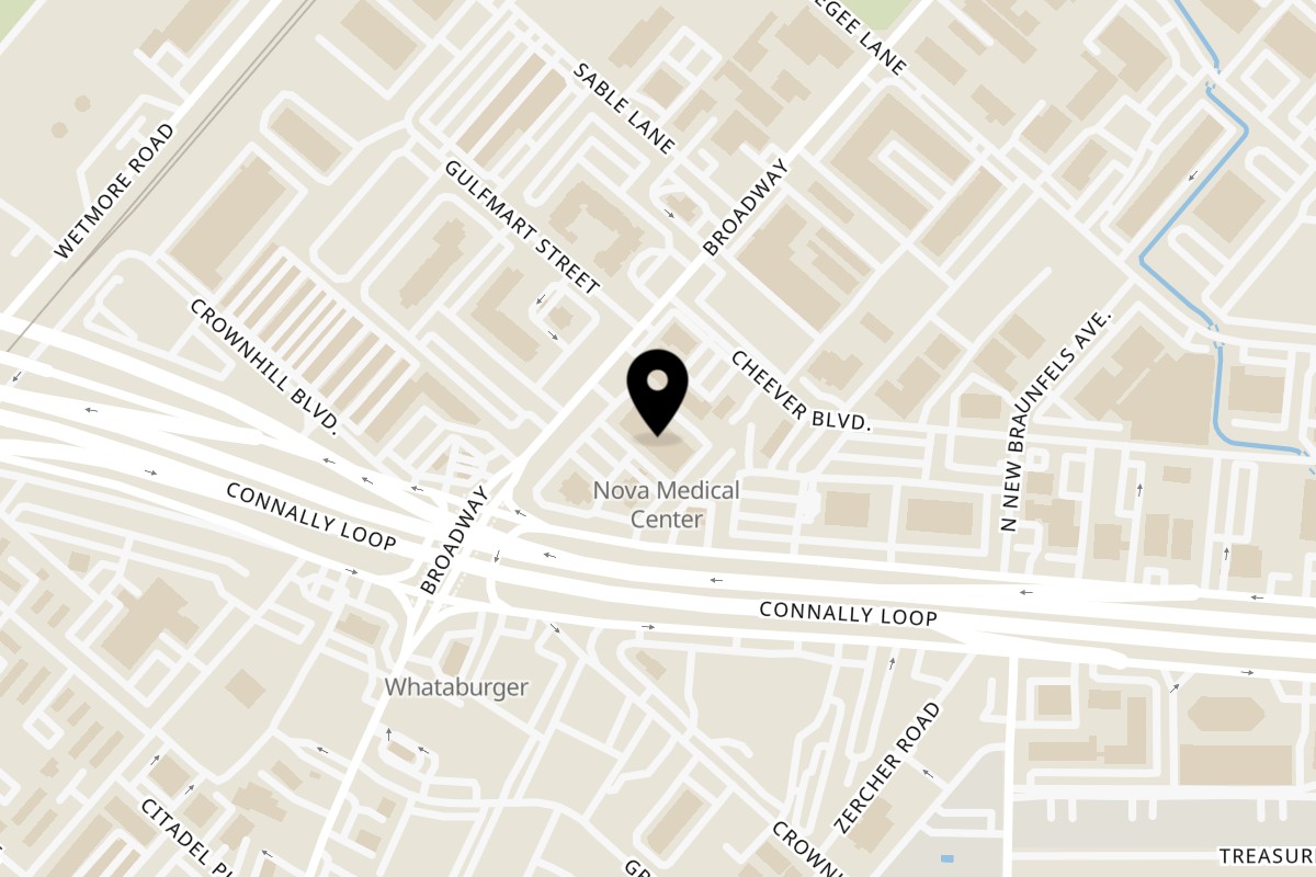 Map showing the location of Capo's Pizzeria Broadway on 8522 Broadway #105 in San Antonio